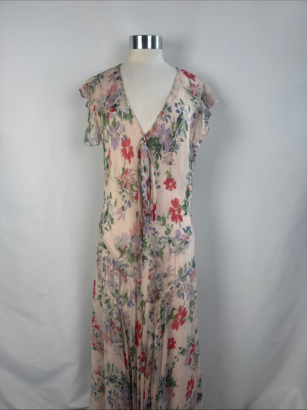 RALPH LAUREN LIGHT PINK FLORAL MIDI WITH FLUTTER SLEEVES DRESS